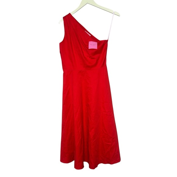 ♠️ Kate Spade Poplin One-shoulder Sabrina Midi Dress 6 red NWT - Picture 5 of 7